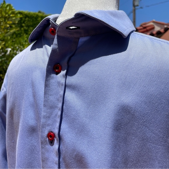 H&M Men's Long Sleeve Shirt Blue with Red Buttons Medium - Picture 6 of 11